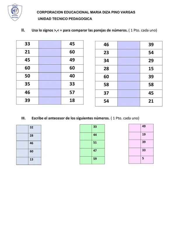 evaluación ámbito numérico 0-60