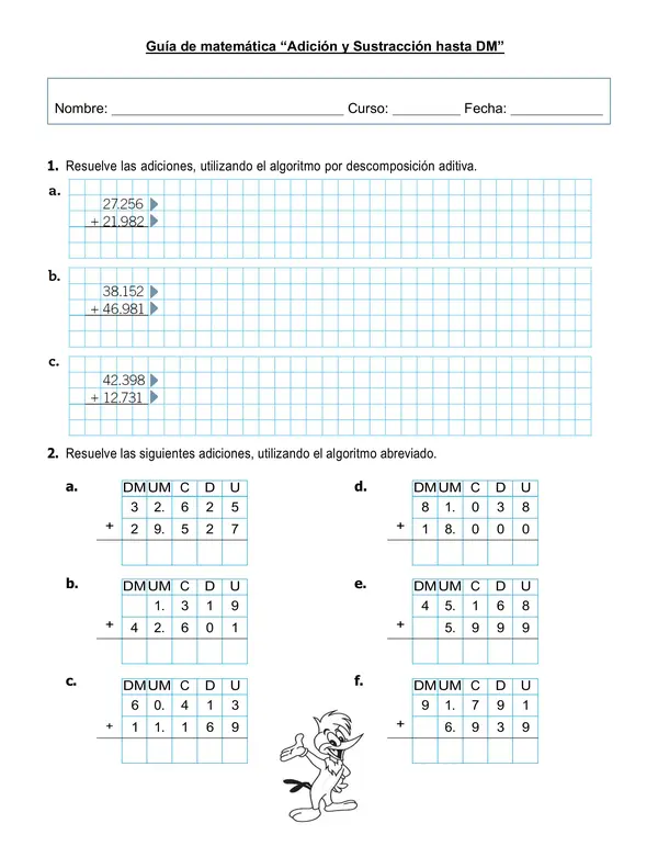 Guía de matemática "Adición y Sustracción hasta la DM"