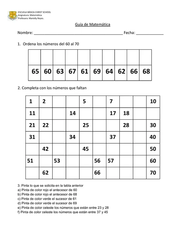 Números hasta el 70
