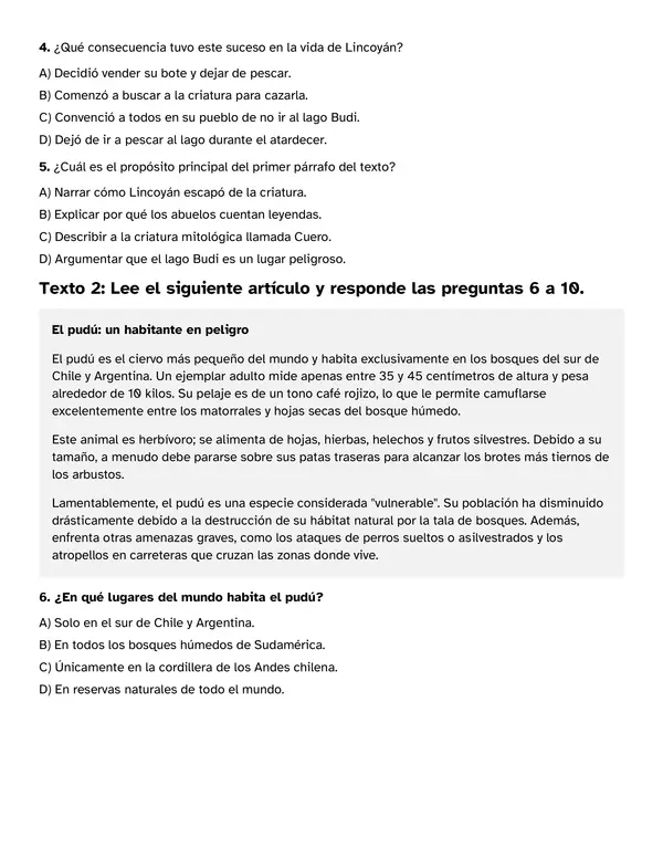 Ensayo SIMCE 1 6° año Lenguaje y Comunicación