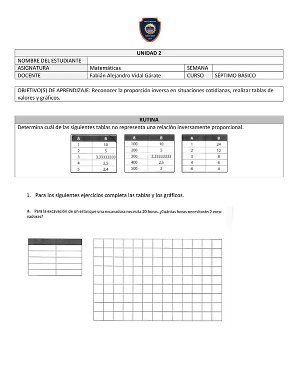 Reconocer la proporción inversa en situaciones cotidianas, realizar tablas de valores y gráficos.