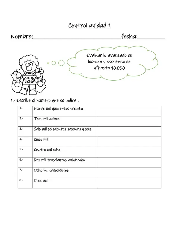 CONTROL LECTURA Y ESCRITURA DE N°HASTA 10.000