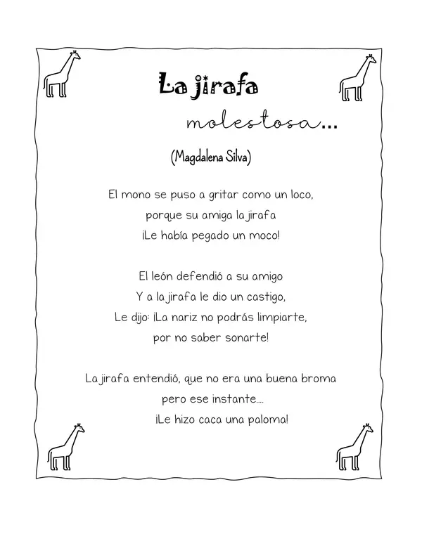 Poesía "La jirafa molestosa"