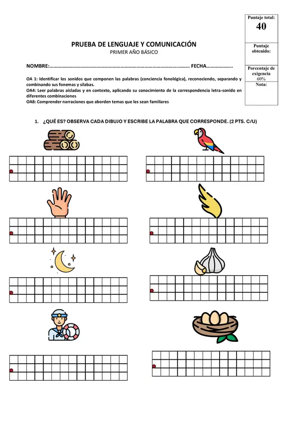PRUEBA LENGUAJE MÉTODO MATTE LECCIONES HASTA NIDO.