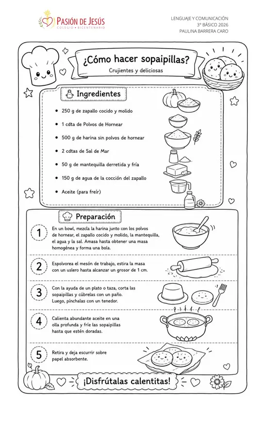Comprension lectora: Receta de sopaipillas