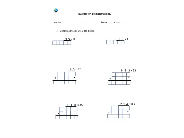 Guía de multiplicaciones por 1 y 2 dígitos. 