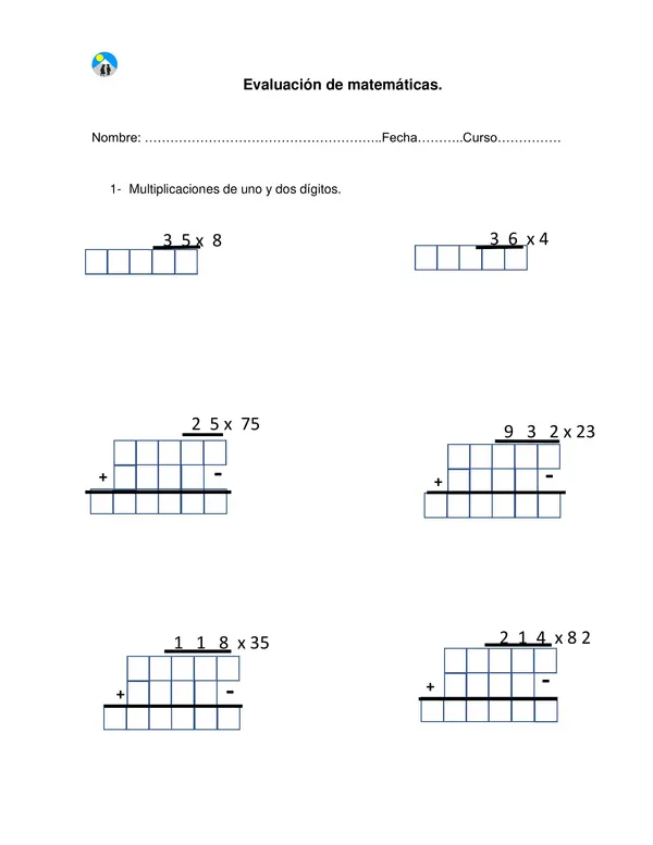 Guía de multiplicaciones por 1 y 2 dígitos. 