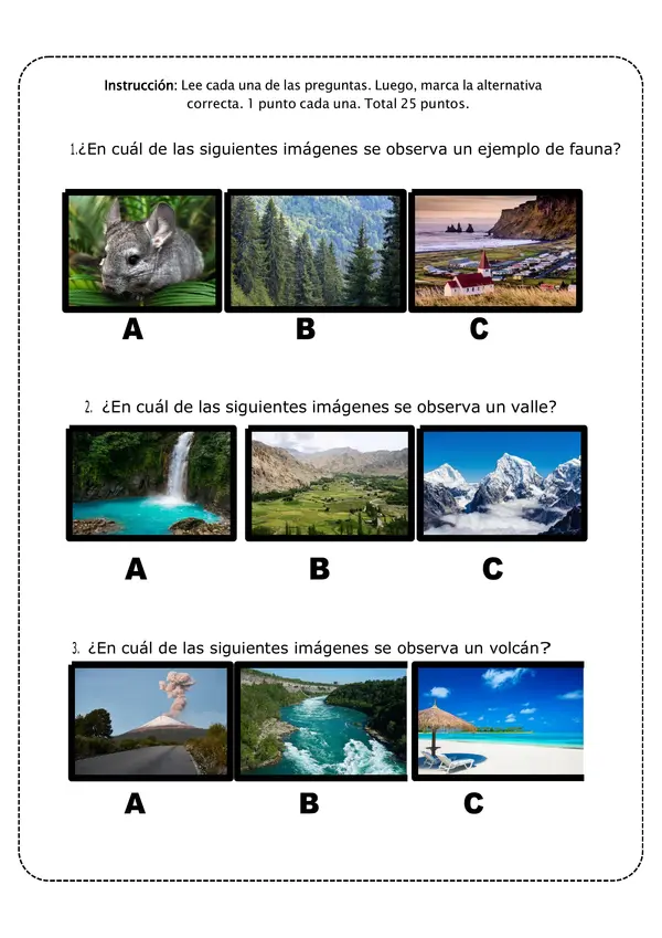 Prueba de historia "Chile y sus paisajes naturales y culturales"