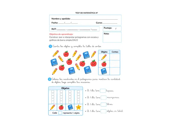 TEST DE MATEMÁTICA: PICTOGRAMAS Y GRÁFICOS 2° BÁSICO