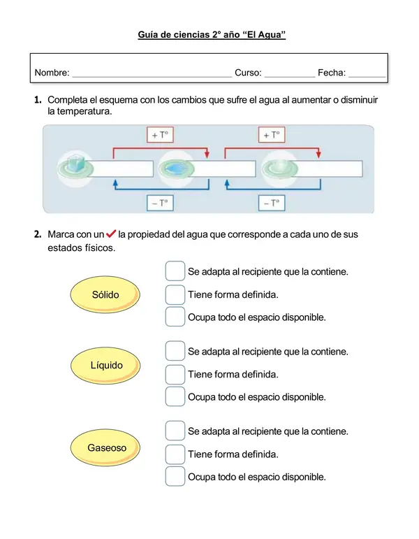 Guía de ciencias 2°año "El agua"