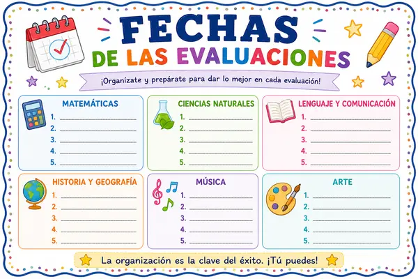 Fechas de las Evaluaciones | Organizador pruebas y controles| Planner de Exámenes 