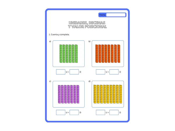 2° básico - Ficha de aprendizaje "Unidades, decenas y valor posicional"