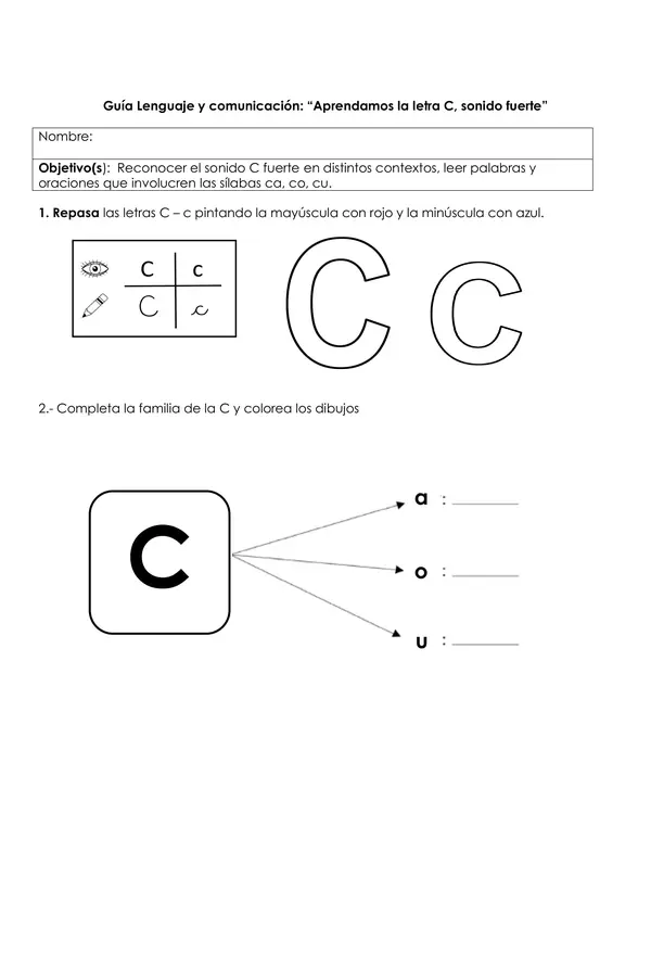 Guía letra C sonido fuerte