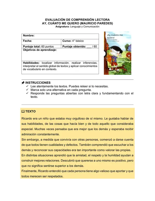 Prueba del libro "AY, CUÁNTO ME QUIERO" (MAURICIO PAREDES)