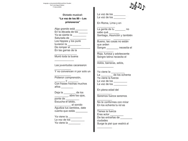 🎶 Dictado Musical: "La Voz de los 80" 🎶