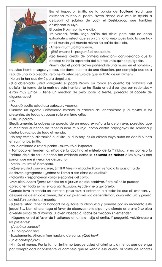 Guía de trabajo - Comprensión lectora Nuevas aventuras del padre Brown - 8° 