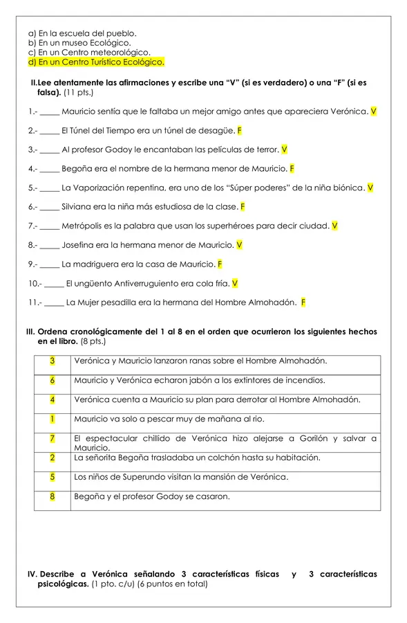 Prueba Lectura - Verónica la niña biónica