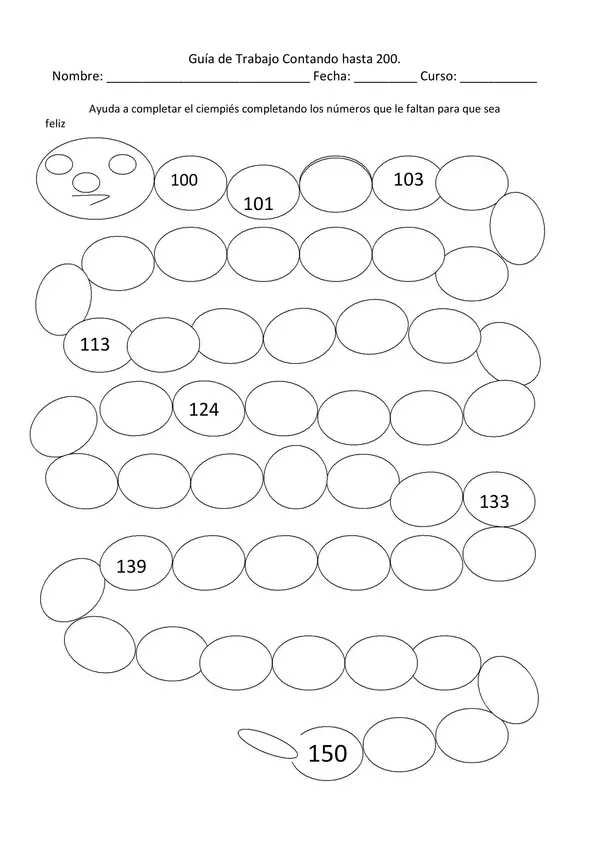 guia contando hasta el 200, segundo basico, matematicas