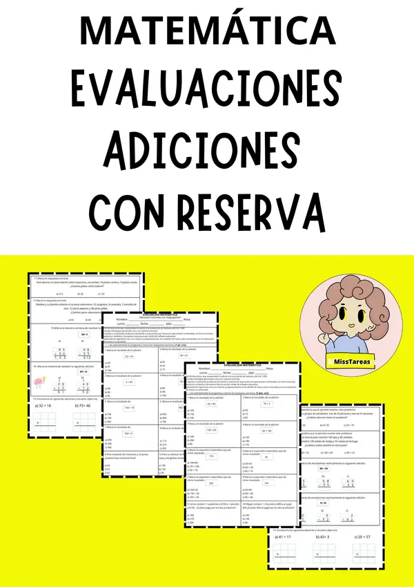Evaluación suma con reserva y resultado de 3 dígitos | Matemática