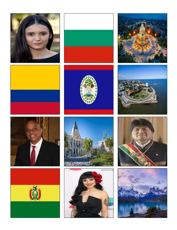 PERSONAJES, LUGAR Y BANDERAS DE SU PAIS