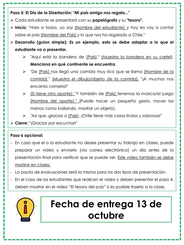 Evaluación disertación segundo básico Inmigrantes