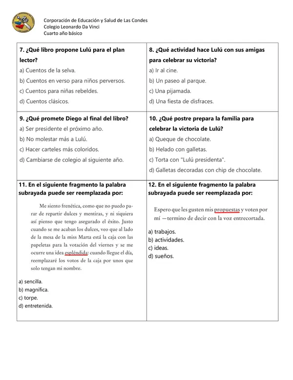 Prueba lectura complementaria: "Lulú quiere ser presidenta"