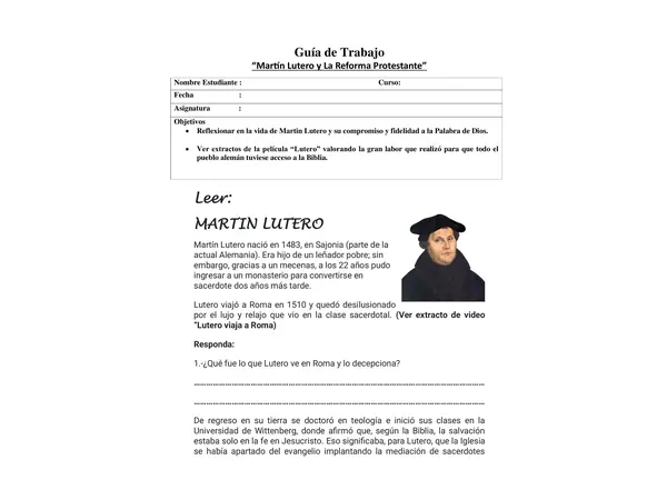 Guía aprendizaje Martín Lutero