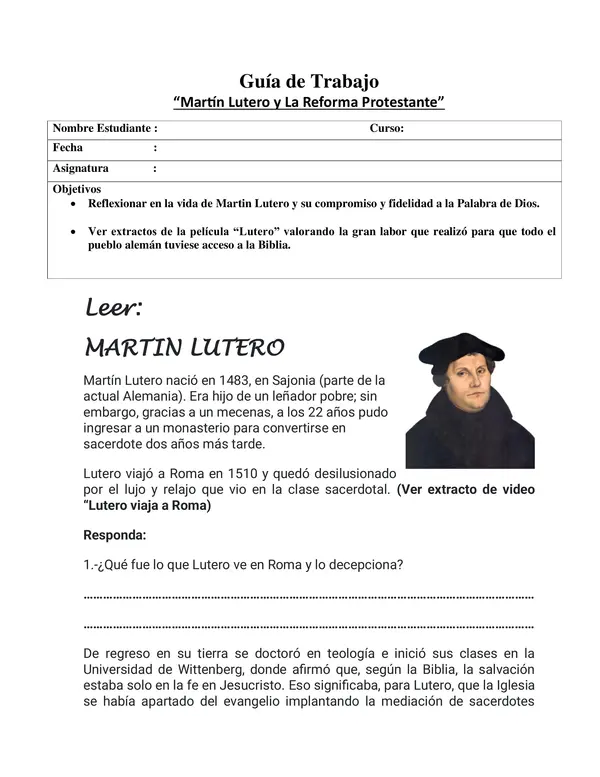 Guía aprendizaje Martín Lutero