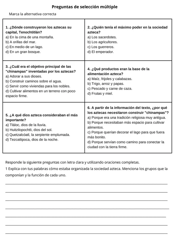 Comprensión Lectora "Los Aztecas"