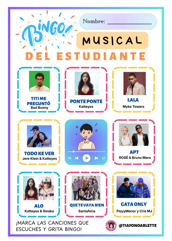 BINGO MUSICAL DEL ESTUDIANTE