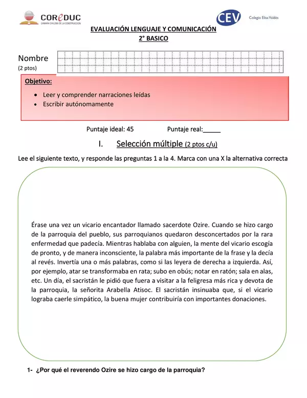 Evaluación: El vicario que hablaba al revés