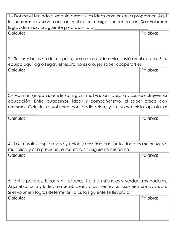 búsqueda del tesoro 6° matemática Volumen de cubos y paralelepípedos