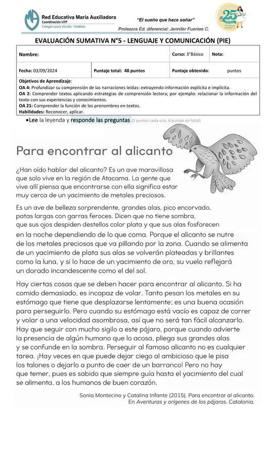 Evaluación plan lector "Me visto de negro y qué"