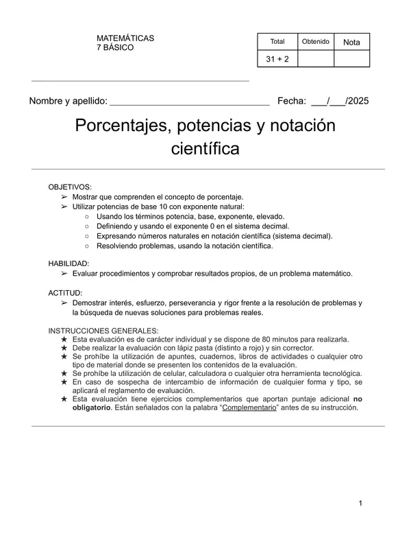 Porcentajes, potencias y notación científica