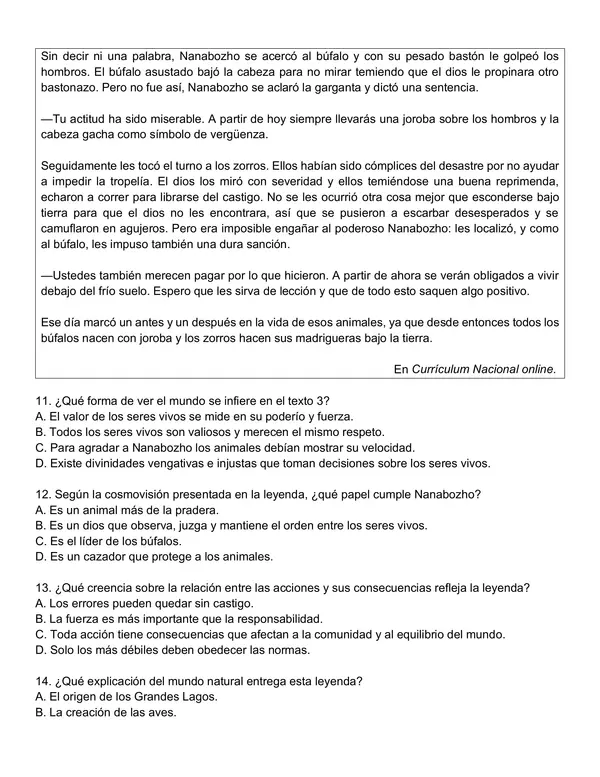 Prueba pueblos originarios (comprensión lectora) 7°