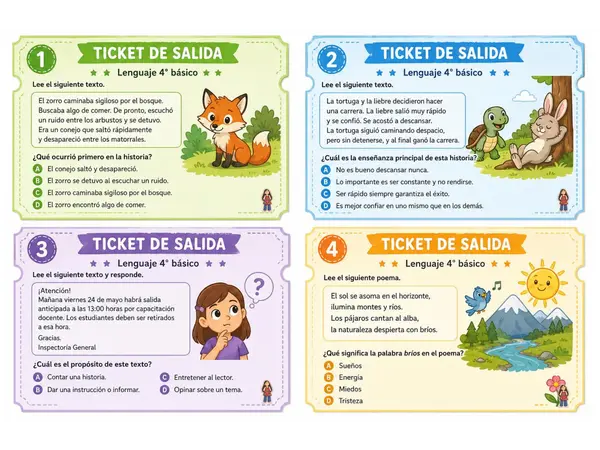 📚✨ Pack de Tickets de Salida SIMCE – Lenguaje 4° Básico ✨📚