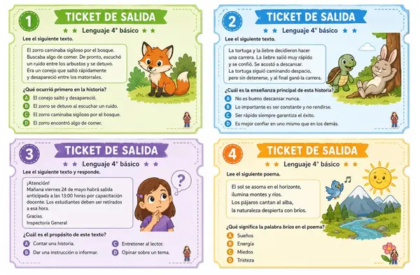 📚✨ Pack de Tickets de Salida SIMCE – Lenguaje 4° Básico ✨📚