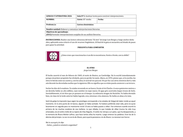 GUÍA DE TRABAJO N°1. UNIDAD 2. TERCERO MEDIO. LENGUA Y LITERATURA 