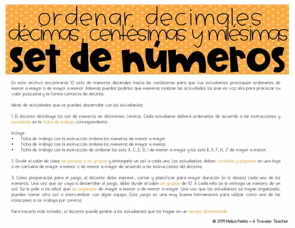 Ordenar decimales: décimas, centésimas y milésimas Set de Números 