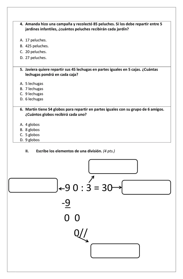 Evaluación de divisiones mediante algoritmo 4 año básico