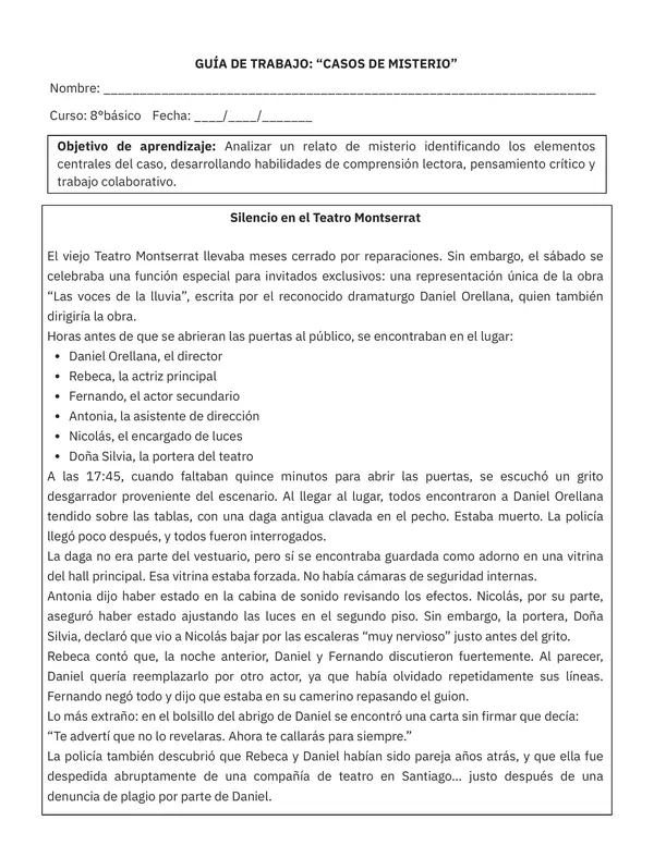 Guía de Trabajo: Casos de Misterio – Panel de Investigación