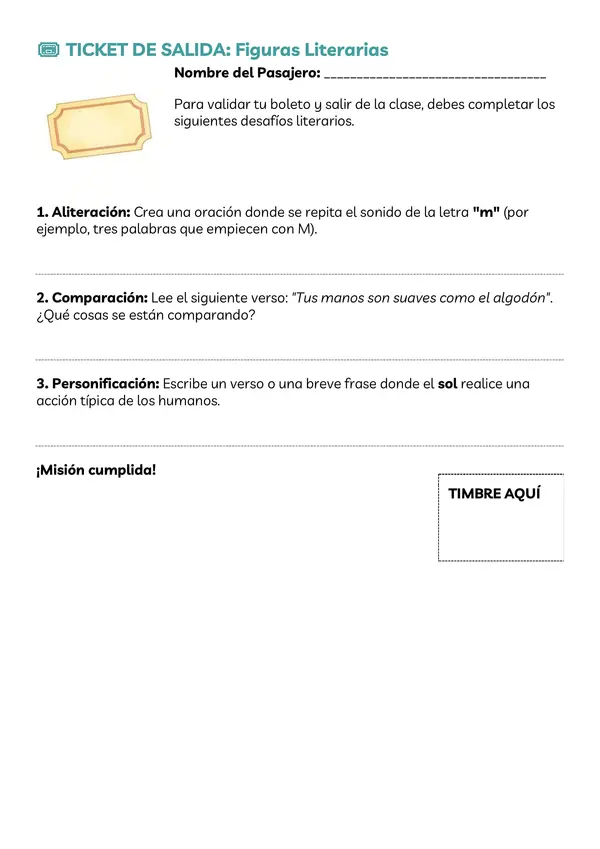 Ticket de salida figuras literarias 5°