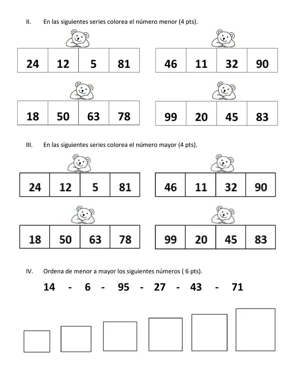 Evaluación números hasta 100 primero básico