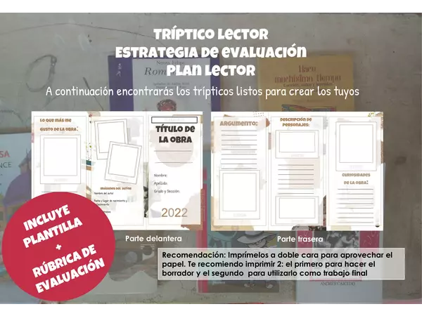 Plantillas. Tríptico lector . Estrategia de evaluación. Plan lector