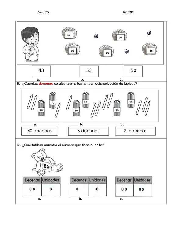 Evaluación de números hasta el 100