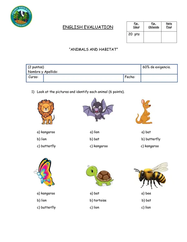 Evaluación Animals y habitat