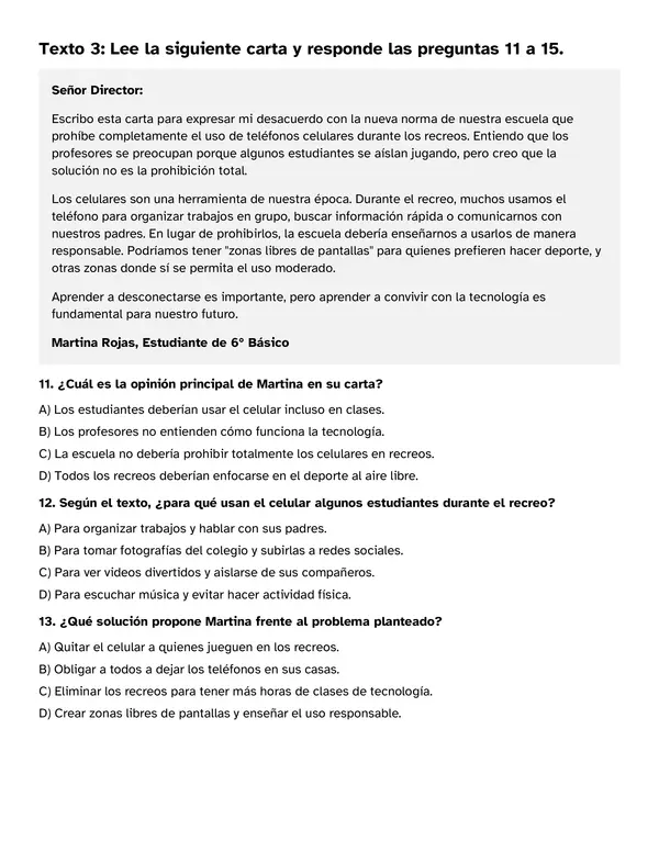 Ensayo SIMCE 1 6° año Lenguaje y Comunicación