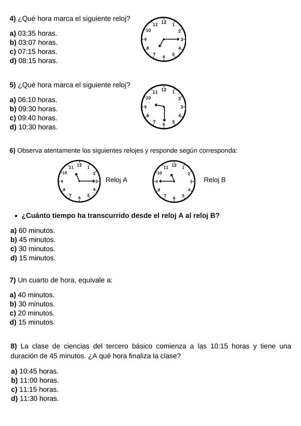 EVALUACIÓN LA HORA, CALENDARIO Y ECUACIONES