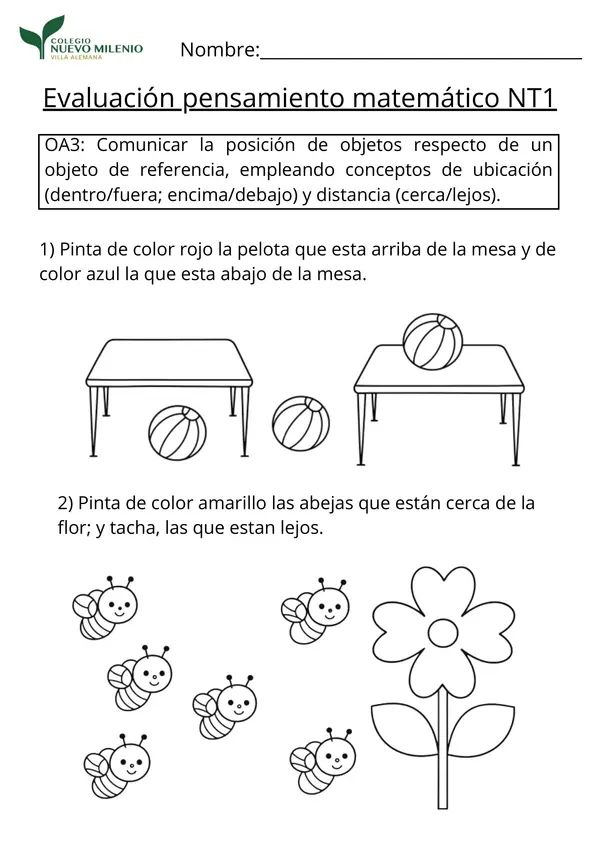 Evaluación matemática Prekinder 