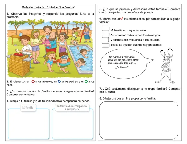 Guía de historia 1° básico "La Familia"